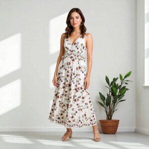Max Studio Floral Ruffle Maxi Dress In Ecru Floaty Flora
